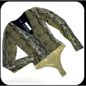 AFRM snake print bodysuit olive green